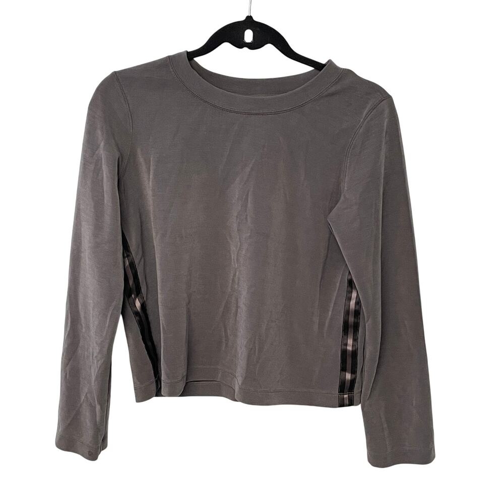 Club Monaco Cropped Grey Long Sleeve with Sporty Brown Stripes S